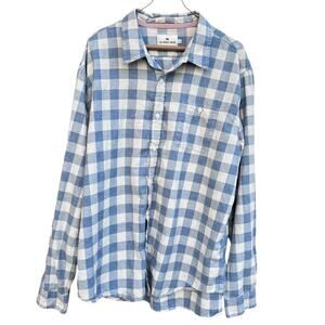 The Normal Brand Blue Cream Check Plaid Long Sleeve Button Up Shirt Flannel XXL